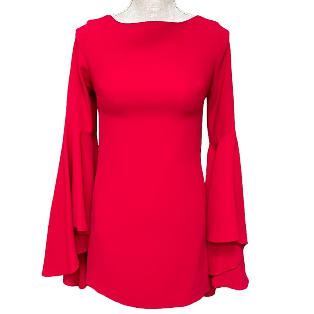 Azadeh Couture Red Cocktail‎ Mini Dress with Bell Sleeve